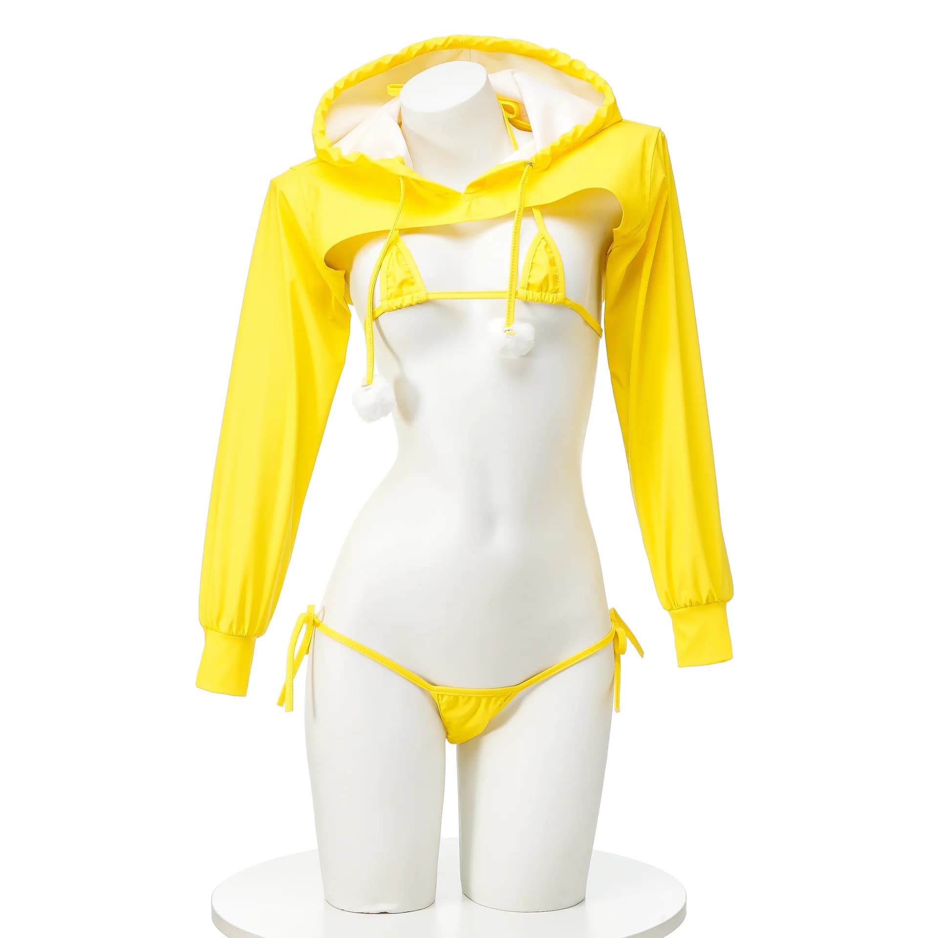 Anime Pu Leather Bikini Set felpa con cappuccio Top Costume Cosplay Sexy ragazza giapponese intimo camicia da notte gioco di ruolo abiti per studenti Lingerie
