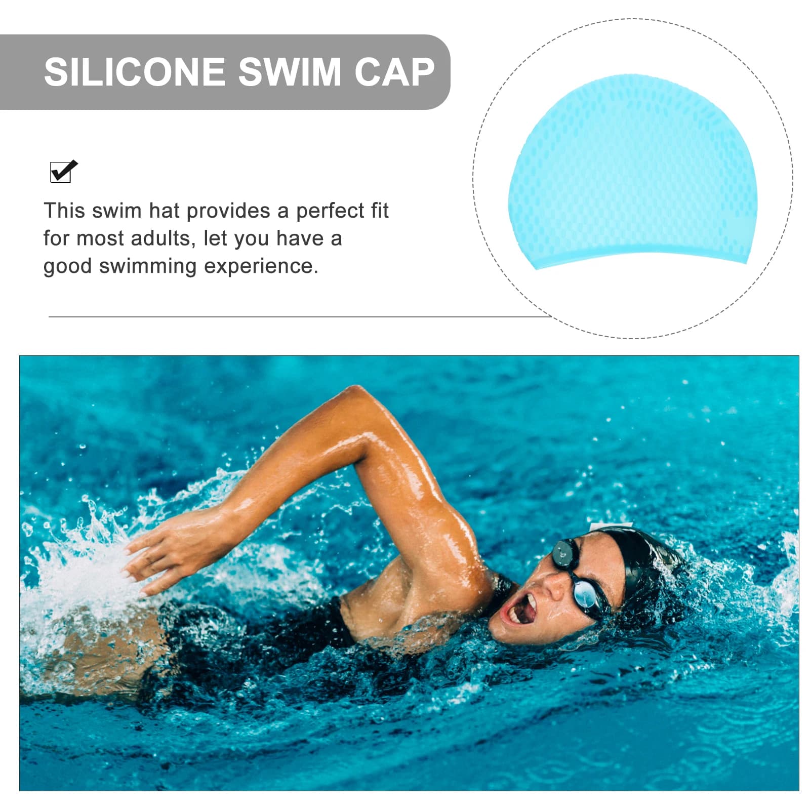 Silicone Swimwear for Adults, Flexible and Lightweight, Unisex, Pool Copricapo