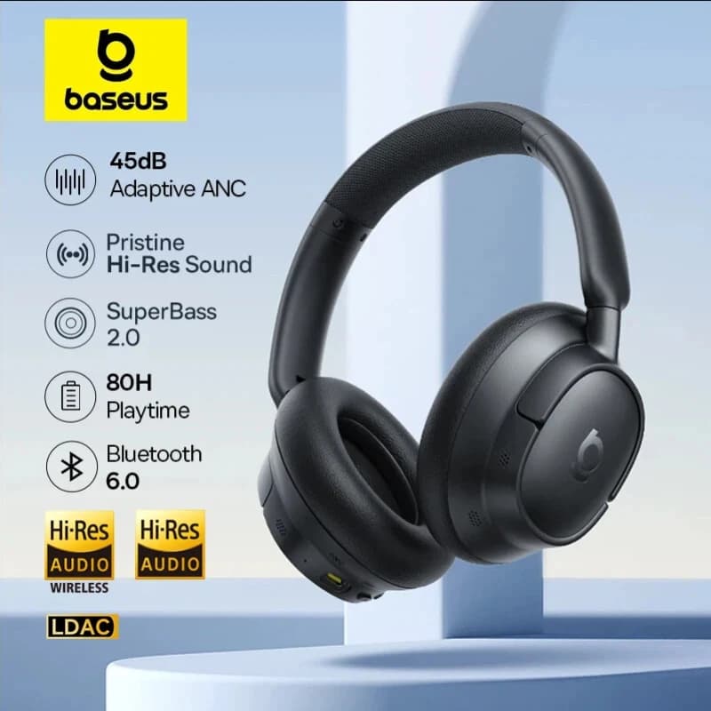 Baseus EH10 NC ANC Wireless Headphones Adjustable Hybrid Headphones with Noise Cancellation from 45 dB Bluetooth High Resolution LDAC Headphones 6,0 80 hours