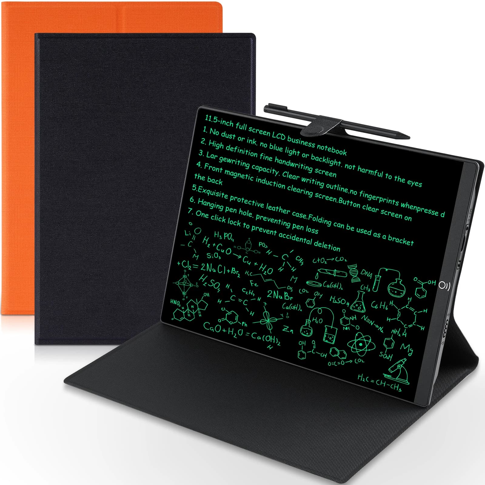 Quaderno LCD da 11,5 pollici e tavoletta da scrittura con custodia in pelle, tavolo da disegno elettronico e blocco per scrittura digitale