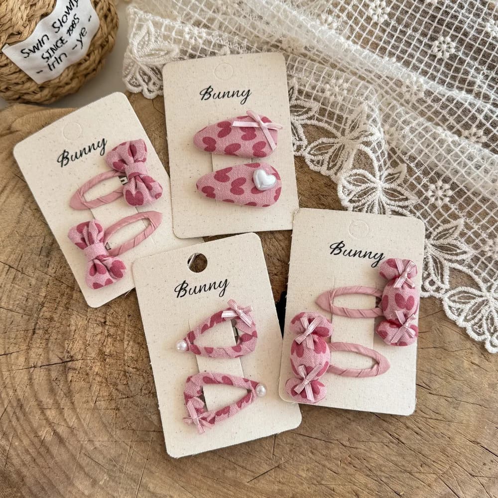 2 pieces pink hair clips with heart print for newborn cute bow bars hair accessories headgear baby headgear