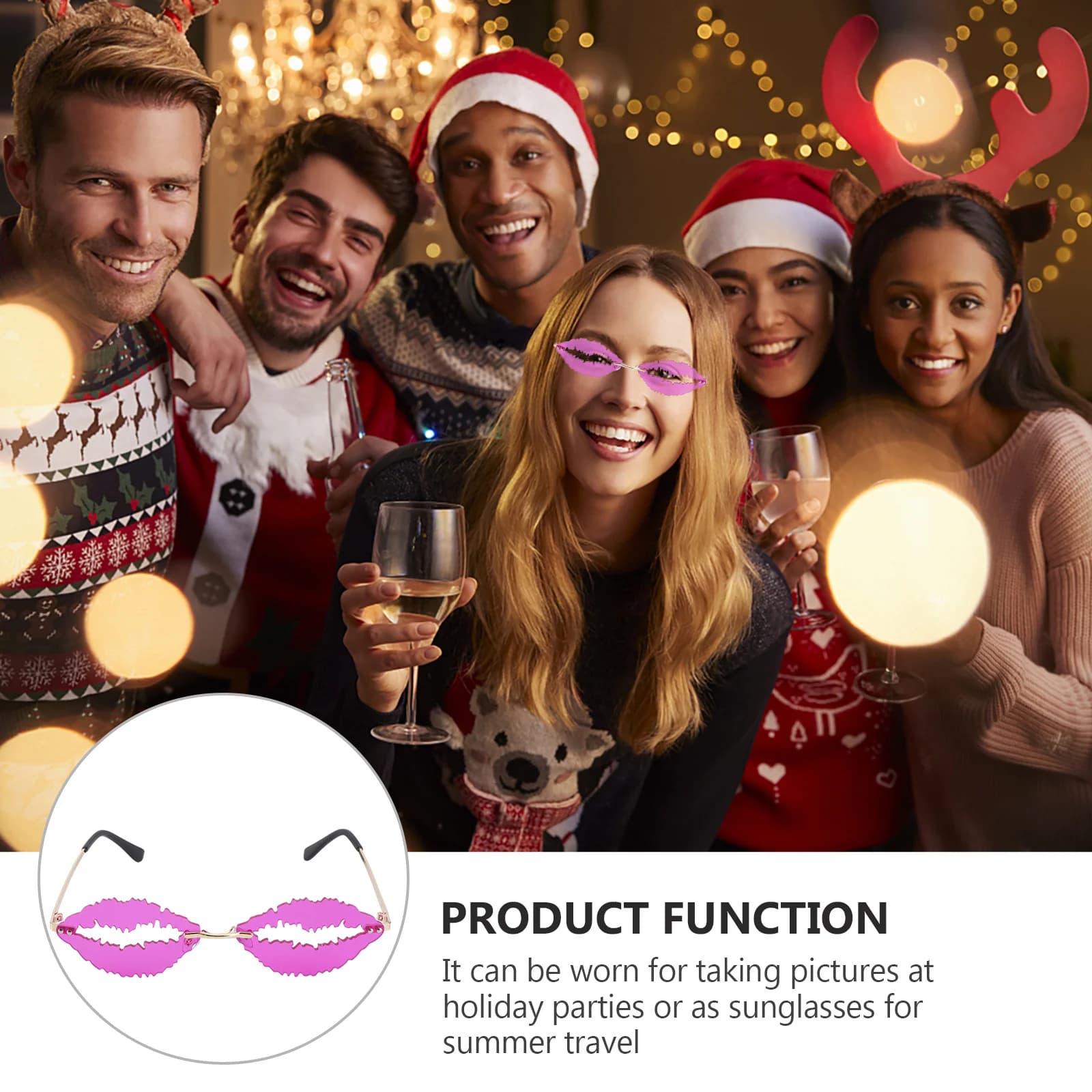 Occhiali da sole a forma di labbro Occhiali creativi senza cornice divertenti Decorazioni per feste alla moda Regalo per le donne Viaggi estivi Foto Prop