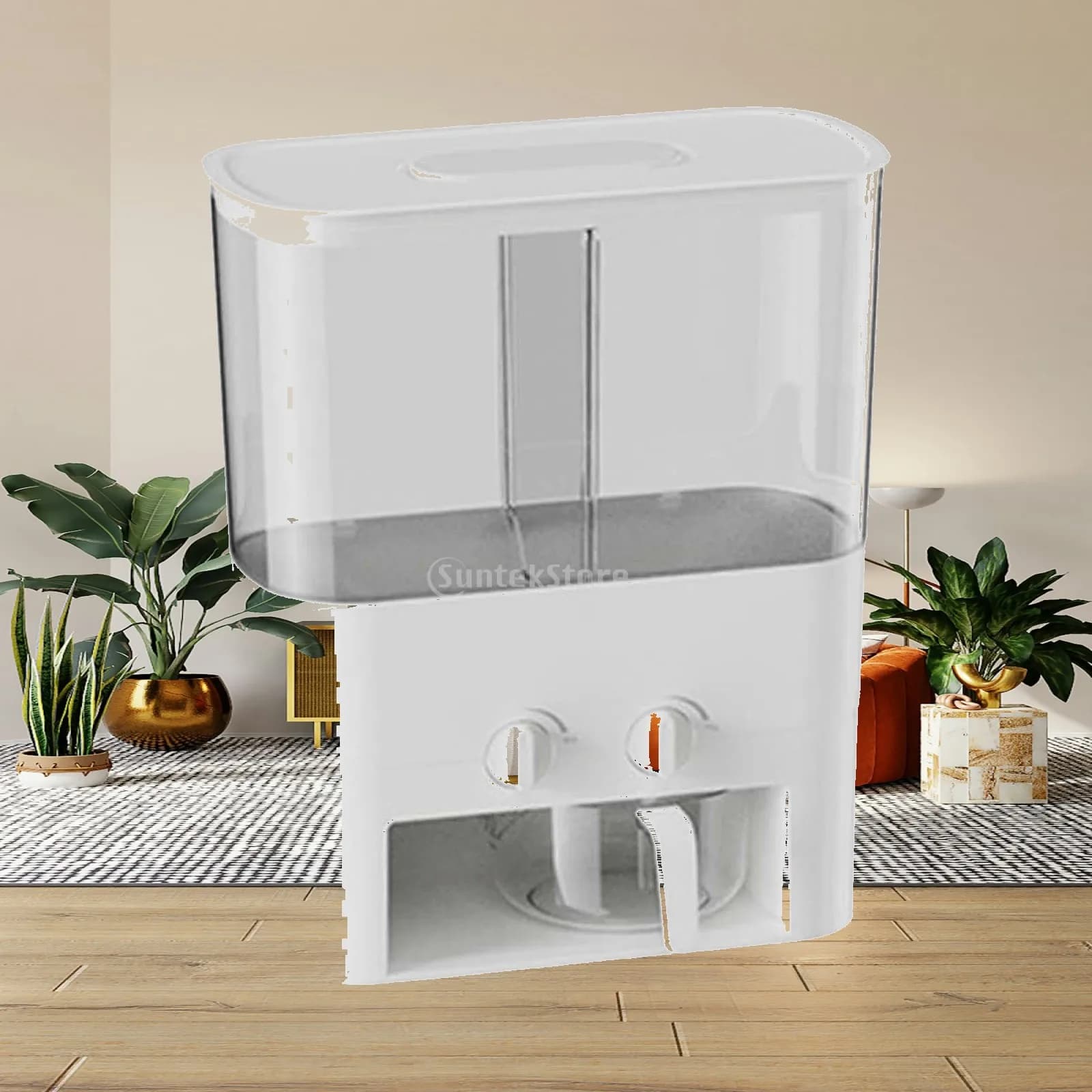 Dry Food Dispenser,Cereal Dispenser Rice Dispenser Coffee Bean Dispenser for Wheat, Corn, Coffee Bean, 2 Grid