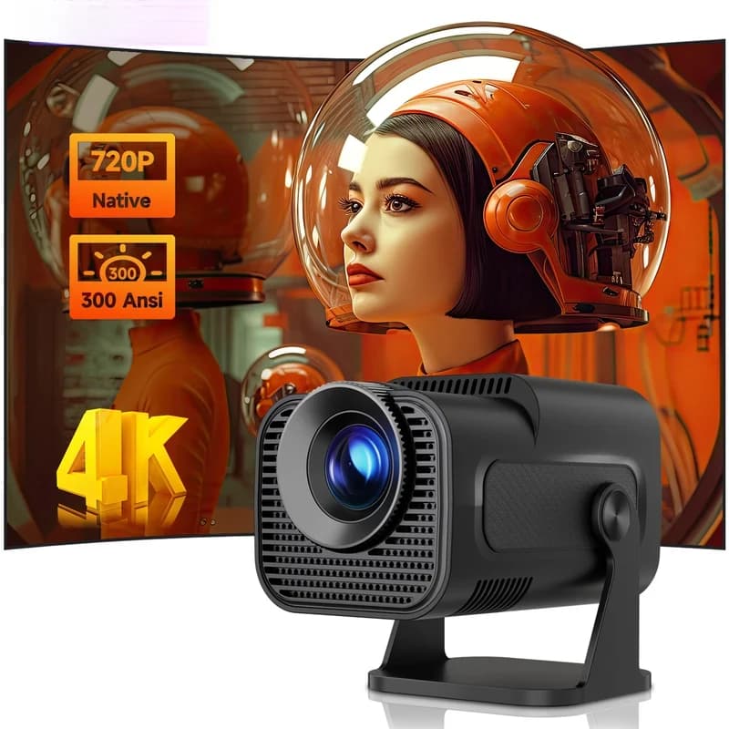 Nuovo Proiettore Portatile HY320 Mini 720P Nativo Android 11 4K 300ANSI Wifi6 BT5.0 per Cinema Esterno 180° ° Proiettore Rotante