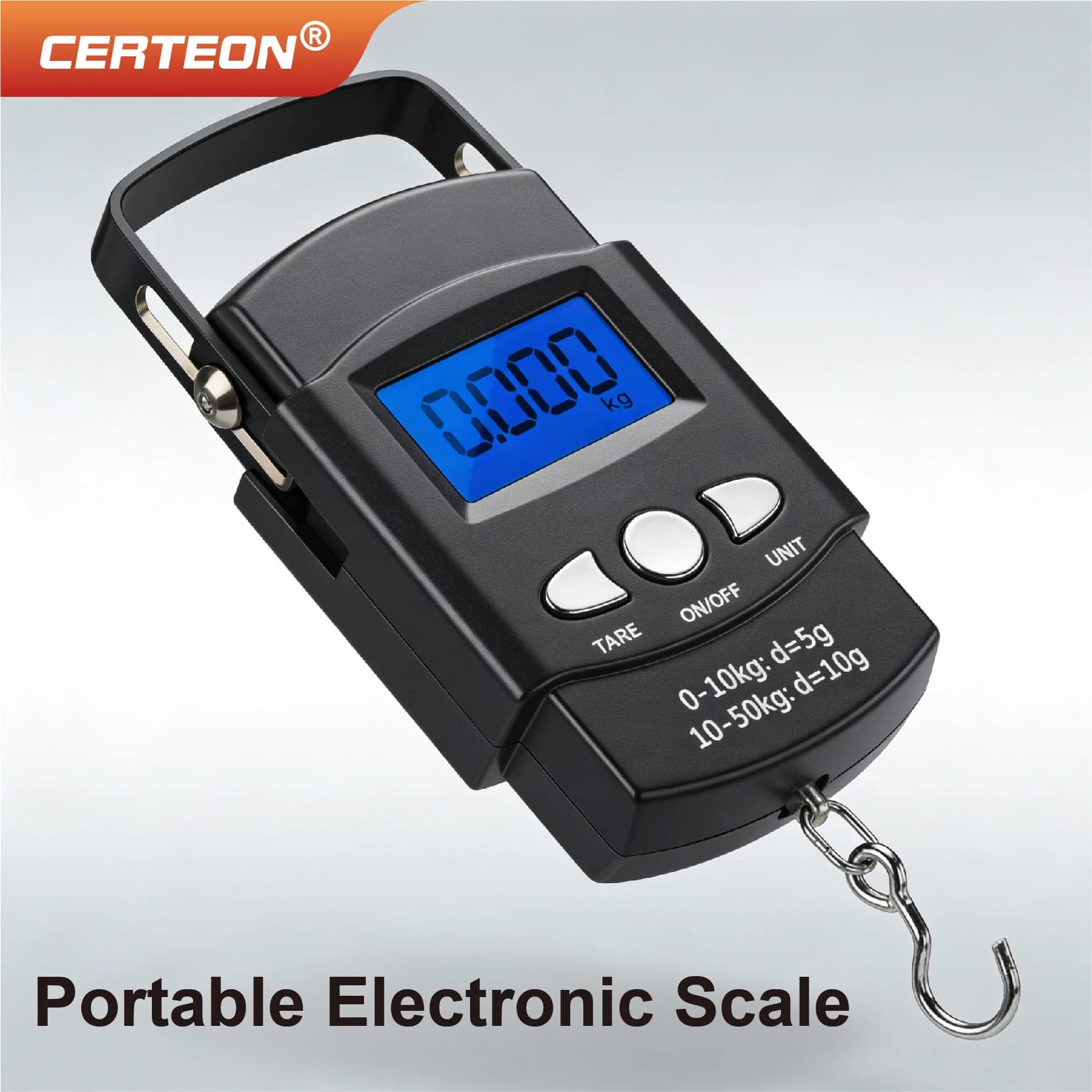 Bilancia a Gancio Portatile 50kg con Metro Schermo LCD Retroilluminato Bilancia Manuale in ABS per Bagagli e Pacchi