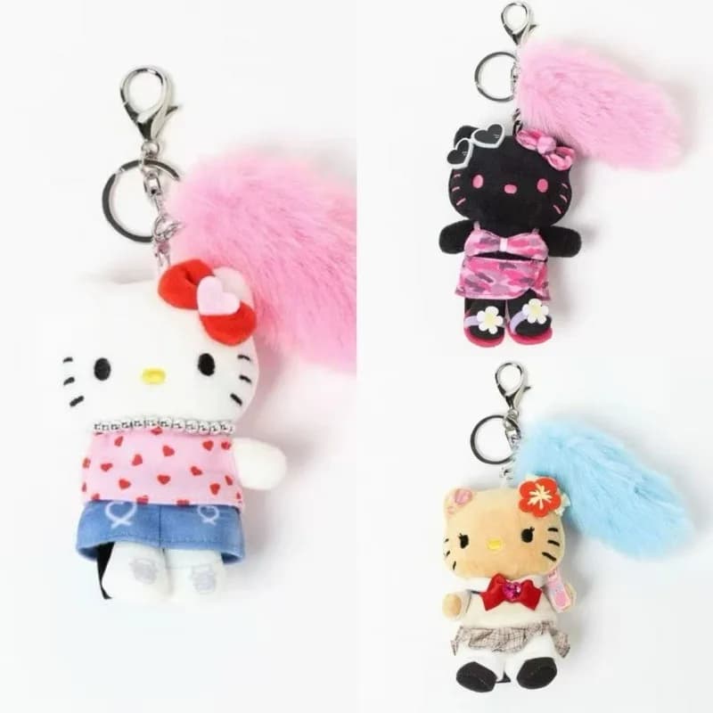 Portachiavi in peluche Sanrio Repipi Hello Kitty Leopardo Ciondolo nero Y2K cartone animato pelle scura soffice Kitty gatto cuore Portachiavi farcito