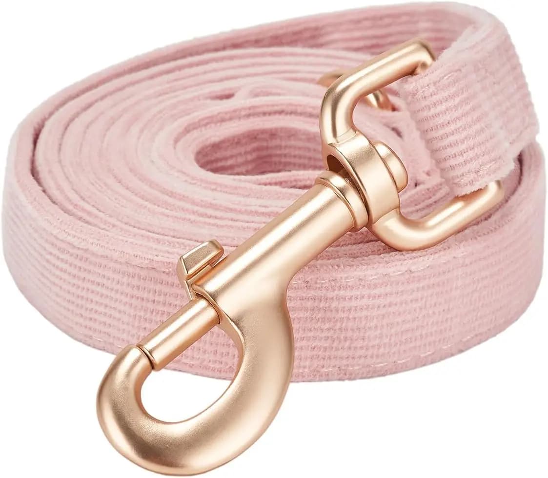 Guinzaglio per Cani in Morbido Cotone, 1,5 m, Resistente in Corduroy con Gancio in Metallo Dorato per Cani Piccoli, Medi e Grandi, Rosa Chiaro