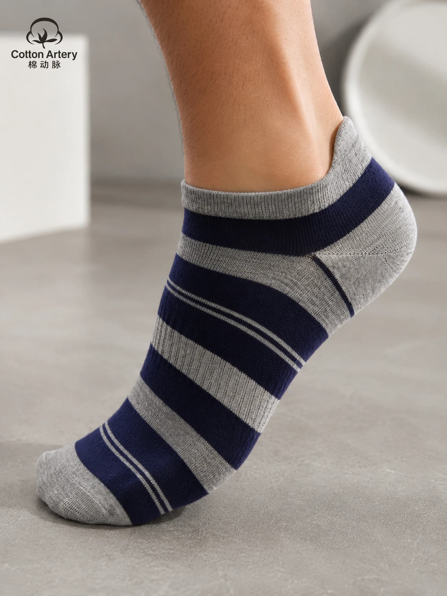 1/3/6 Pair Men's Blue Grey Striped Ankle Socks Breathable Cotton Cushioned Low Cut Running Sports Non Slip Moisture Wicking Gift