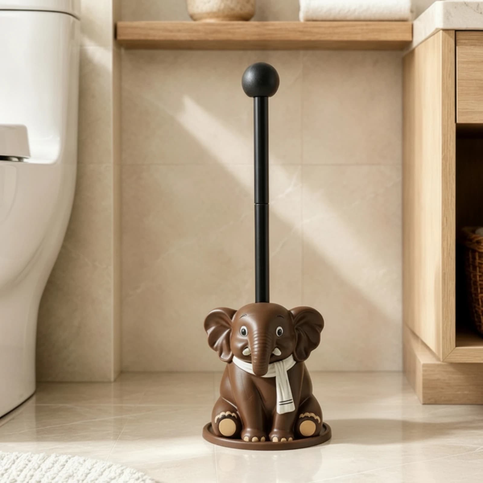 Elephant Toilet Brush and Holder Set Fun Toilet Brush and Holder Set Whimsical Freestanding for Children, Bathroom, Guest Bath