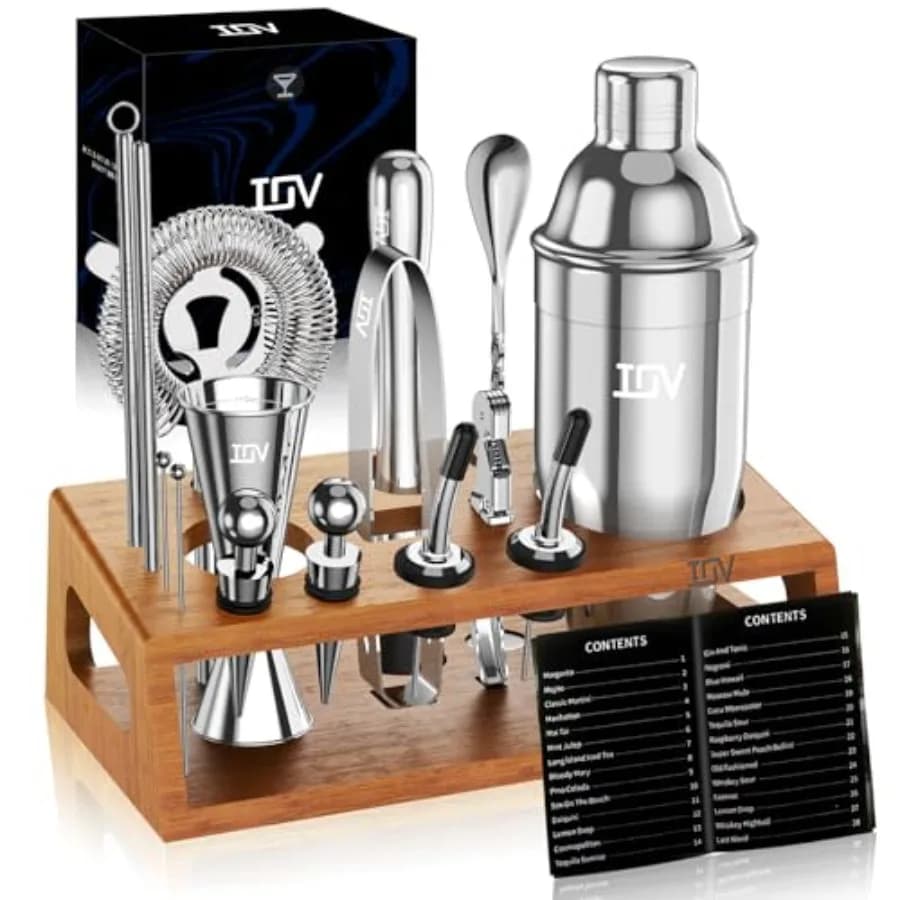 Set da Cocktail Professionale con Supporto, Kit Barman con Shaker Martini, Jigger, Colino, Cucchiaio da Miscelazione, M