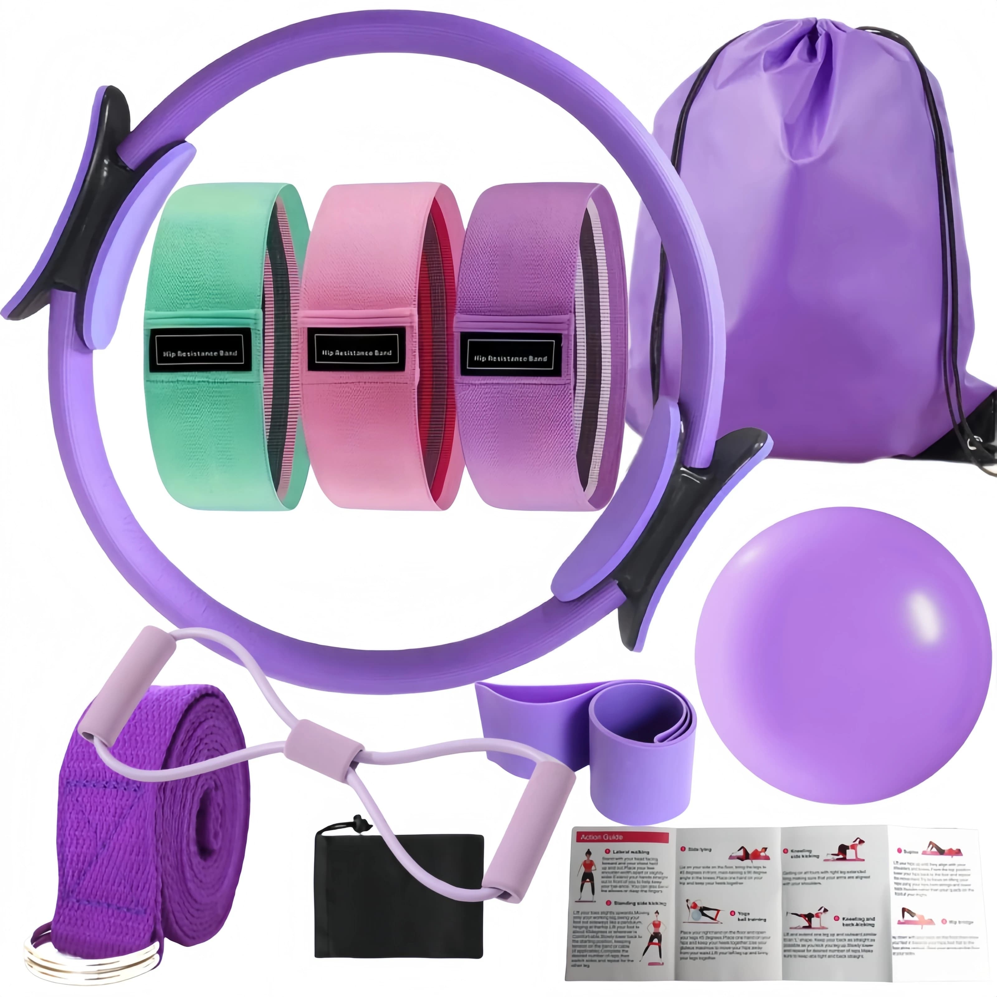 Yoga kit for pilates 10 pieces, elastic belt for yoga ball, rally belt - Fitness equipment for stretching, modeling and central training