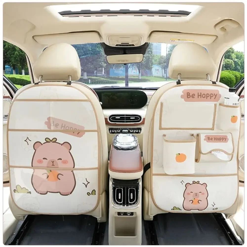 Car Storage Bag Capybara in real leather Anti-fouling Wear Resistant Animated Car Seat Cover Kawaii Car Seat Cover