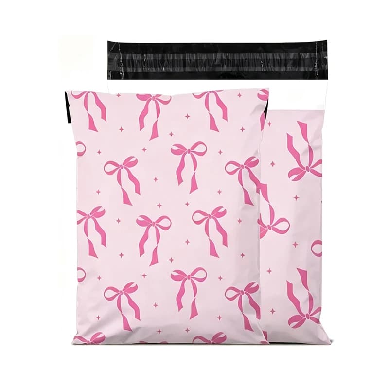 New Pink Express Bags Cute Bow Knot Delivery Bag Packing Shoe Envelopes PE Self Adhesive Courier Pouch Mailing Storage Bags