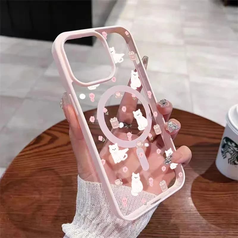 Pink Cute Cartoon Cat Phone Case for Samsung Galaxy S25 S26 Ultra S24 S23FE Plus fA57 A37 A17 A16 A56 For Magsafe Magnetic Cover