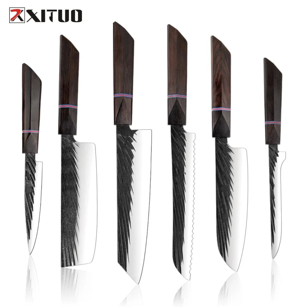 Pro 1-6 pieces kitchen knive set, high carbon steel forged chef knife, ultra sharp knife set for cooking chefs, peeling, cutting and slicing