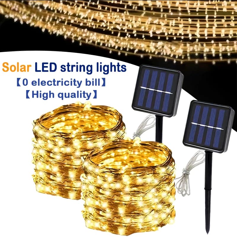50-300 LED Luci solari natalizie a 8 modalità Filo di rame Luci natalizie Decorazione da giardino impermeabile per esterni Lucine solari