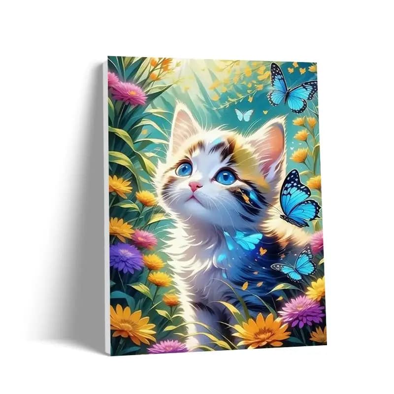 Kit Pittura a Numeri CHENISTORY Gatto Bianco per Adulti, Dipinto Fai-da-Te con Cornice, Decorazione per la Casa