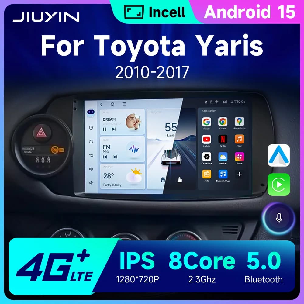 Autoradio Android 15 Carplay Per Toyota Yaris 2012 2013 2014 2015 2016 2017 Navigazione GPS Lettore Multimediale Stereo WIFI BT Auto