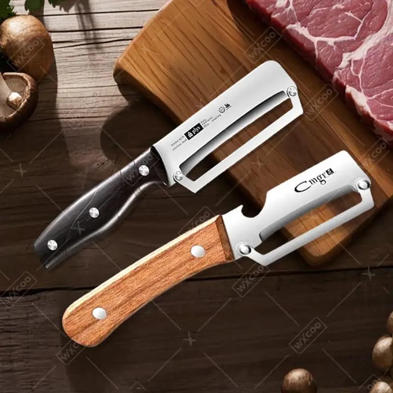 Pelapatate in Acciaio Inox con Apribottiglie 2-in-1, Coltello per Sbucciare, Utensile da Cucina per Frutta, Verdura e Patate