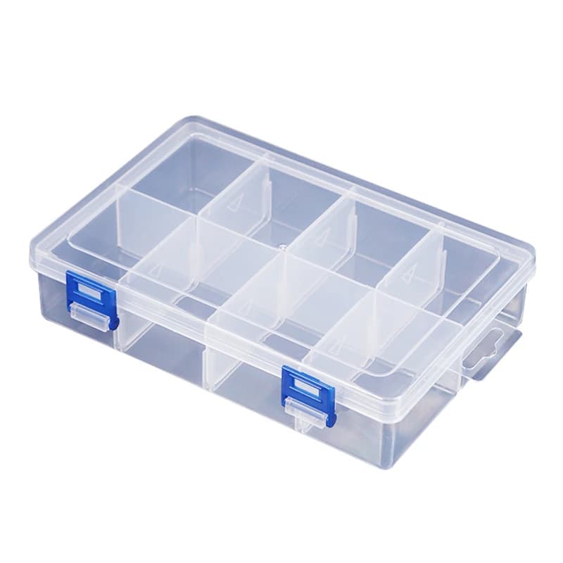 Organizer Trasparente per Componenti Elettronici e Viti, Contenitore Multifunzionale per Attrezzi 20*13.5*4.5cm, Scatola di Stoccaggio in Plastica Grande con 8 Scomparti