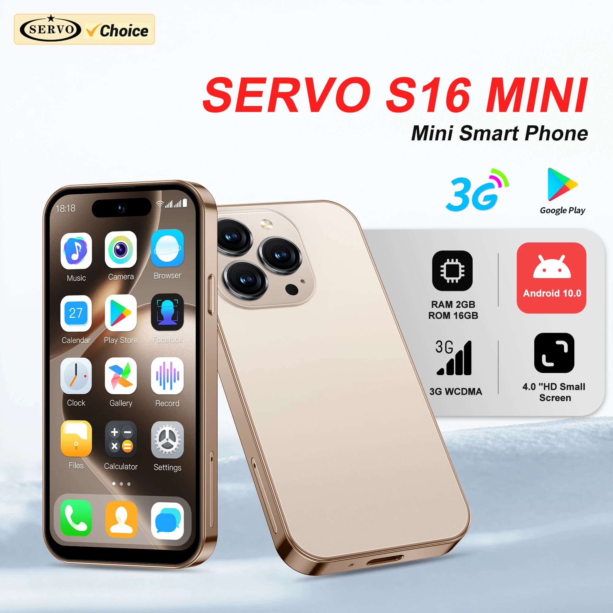 2025 SERVO S16 Mini 4.0 "Smartphone Android 10.0 3G WCDMA 2GB + 16GB 5MP Camera Play Store WiFi Hotspot Telefoni super piccoli Tipo-C