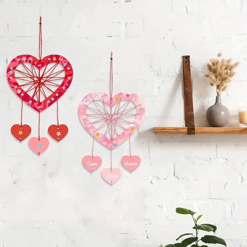 2026-6Set Heart Shaped Wooden Dream Catcher Blanks Hanging Ornaments DIY Painting Crafts Home Decor