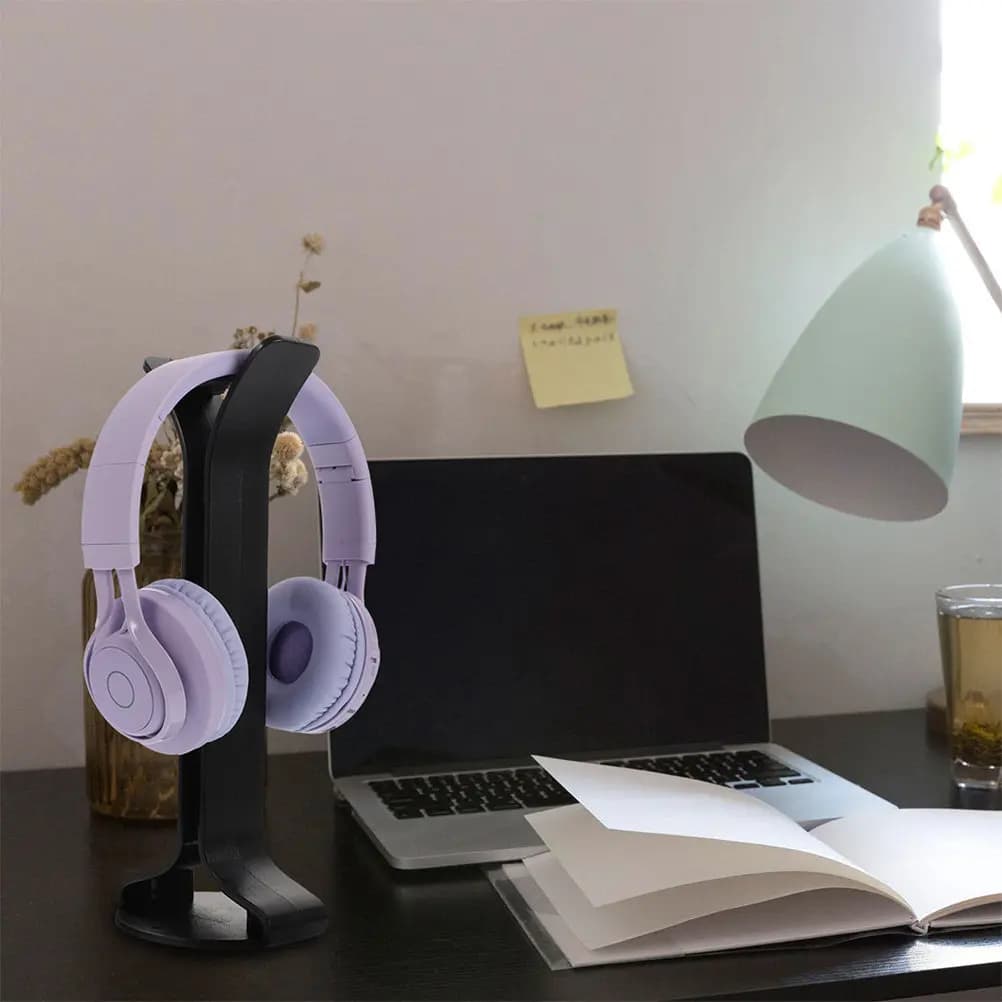 2-piece headphone support, practical plastic table support, headphone holder, exhibition and conservation organizer, stable gaming groove design