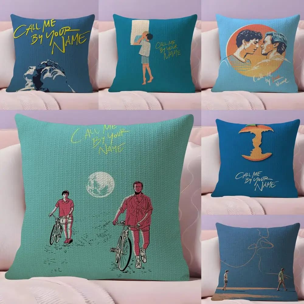 C-Call Me by Your Name Flax Fabric pillow case with front-back printing, summer freshness, sofa and home decoration, gift idea