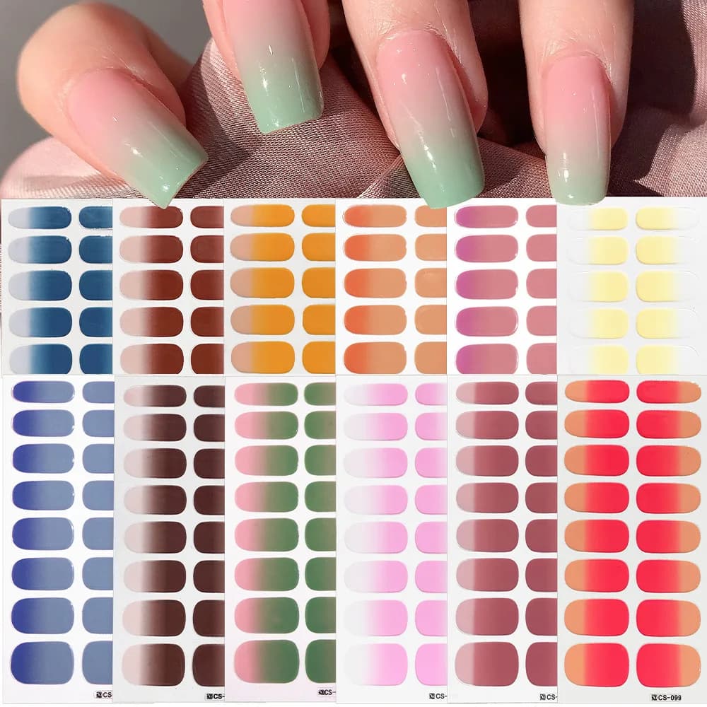 New Stickers for Women's Nails and Girl, 12 Sheets x 16 Pieces, Full Nail Strips, Self-adhesive Decalcomanie in Gel for Nail Art