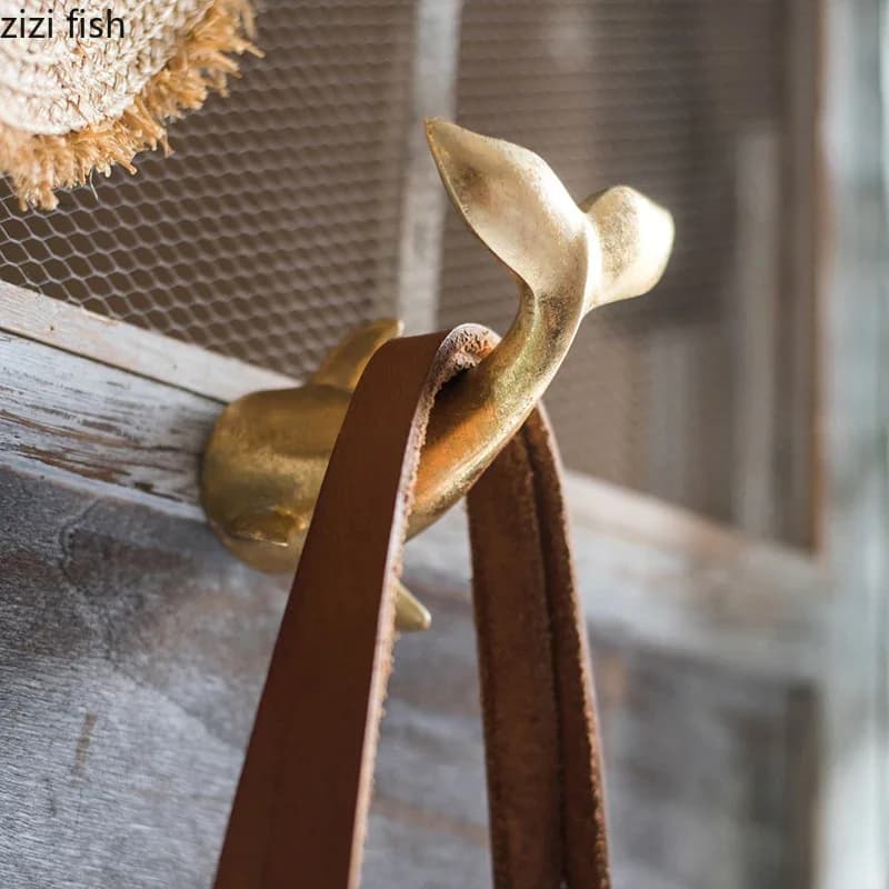 Golden Dolphin Tail Hook Fish Tail Resin Wall Hook Wall Storage Shelf Rack Decorative Clothes Rack Coat Hanger Key