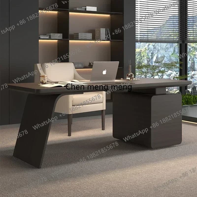 Lussuoso Organizzatore per Scrivania Computer Moderno in Legno Nero con Armadietto Portadocumenti