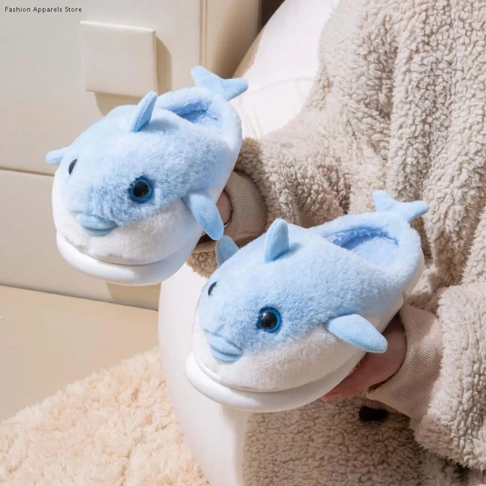 Balena Squalo Delfino Pantofole di peluche Scivoli di peluche Mocassini Animali Pantofole soffici invernali Scarpe invernali Pantofole di pelliccia calde antiscivolo