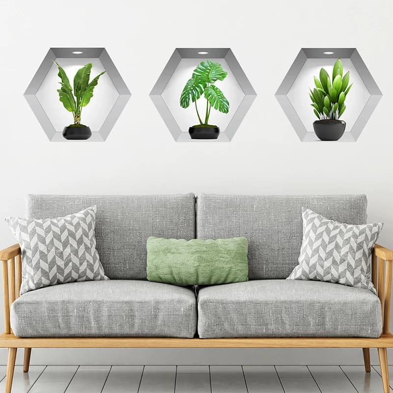 3 pcs/set wall stickers stereoscopic 3D vase decorative wallpaper for living room stickers self-adhesive PVC for plants and flowers
