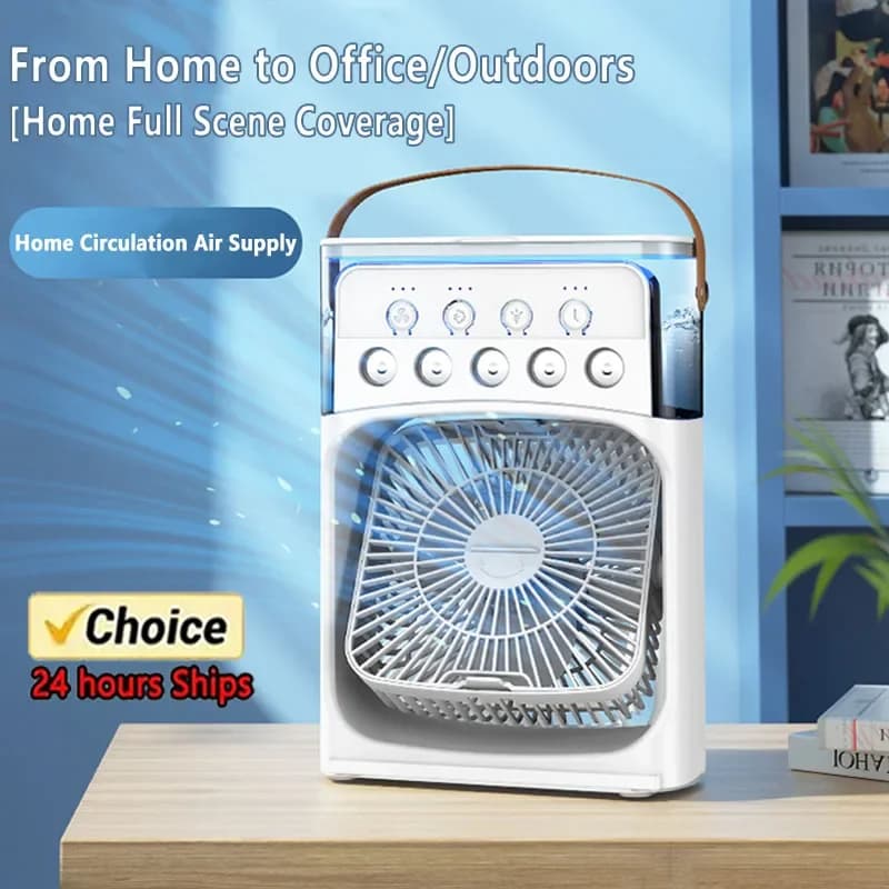 Ventilatore 3 in 1 con condizionatore d'aria, mini raffrescatore d'aria domestico, luce notturna a LED, umidificatore portatile, ventilatore regolabile per ufficio e casa, nuovo.