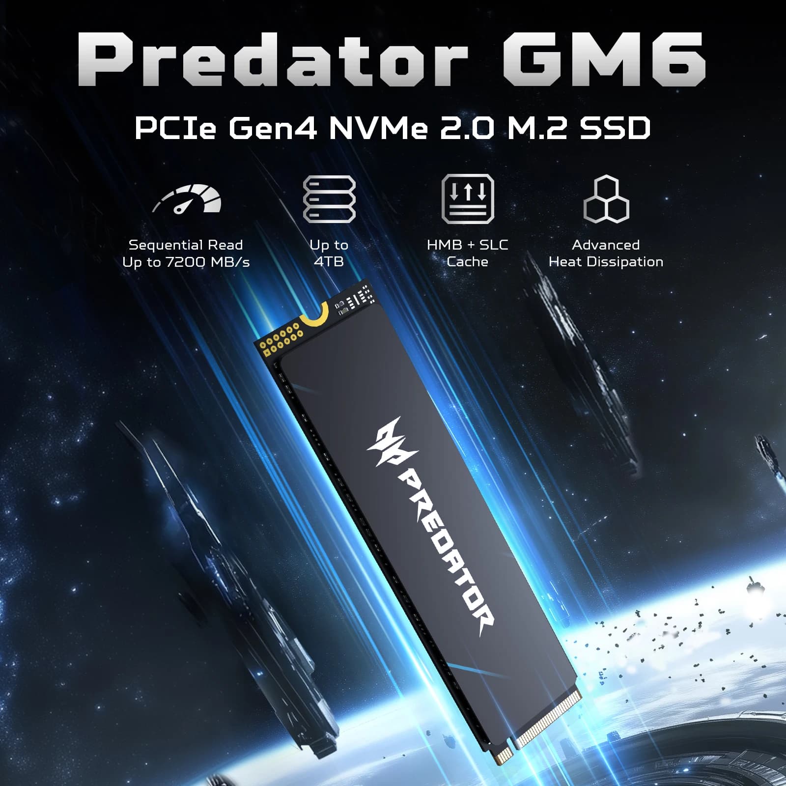 ACER PREDATOR GM6 NVMe SSD, unità di gioco M.2 2280 da 1 TB/2 TB, velocità di lettura fino a 7200 MB/s, PCIe Gen4 NVMe, giochi ad alte prestazioni