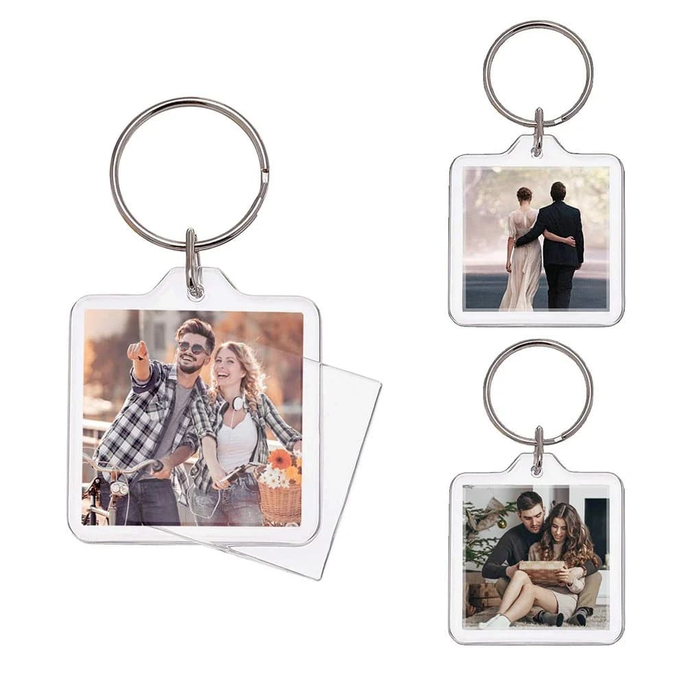 100Pcs Square Custom For DIY Picture Frames Keyring Clear Blank Photo Insert Keychains Acrylic Photo Frame Keychain