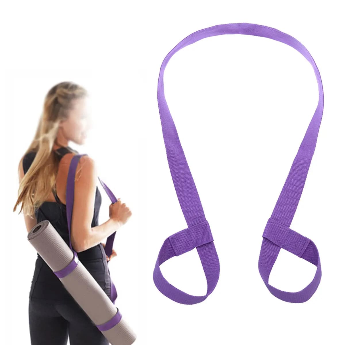 Adjustable Yoga Carpet Strap in Purple Cotton, Convenient Transport Carpet for Fitness and Exercises
