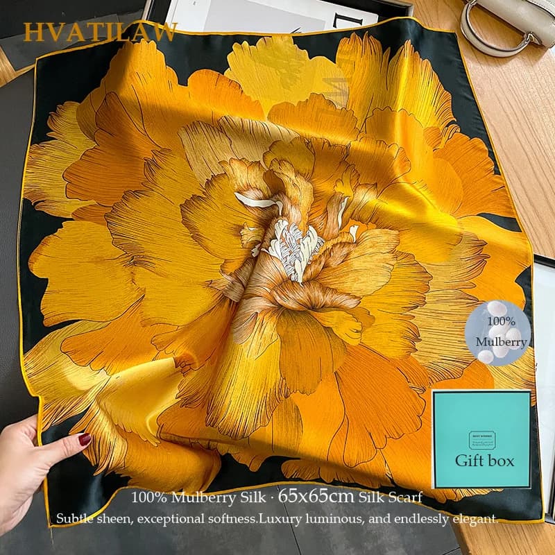 100% Silk Scarf Women Elegant Luxury High-end Mulberry Silk Square Foulard Female Neckerchief Shawl Wrap Hijab Bandana Scarves