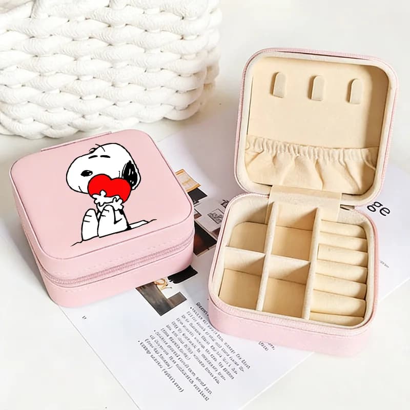 Scatola Portatile per Gioielli Snoopy, per Donna, Casa e Viaggio, Contenitore per Orecchini, Collane e Anelli, Espositore a Strati per Gioielli, Idea Regalo