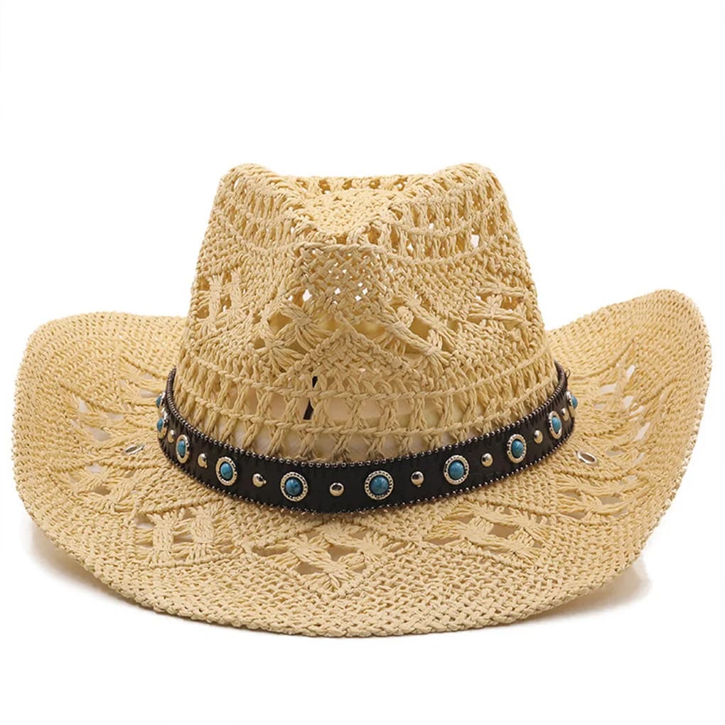 Cappello da cowboy con cannucce Cappello da spiaggia a tesa larga Cappellino per protezione solare da vacanza Cachi