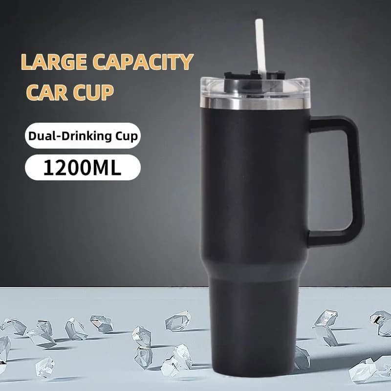 Tazza Termica Jumbo in Acciaio Inox 304 da 40oz, Generazione Car Cup con Manico, Portatile, Ice Master con Cannuccia, Antigoccia, per Alimenti