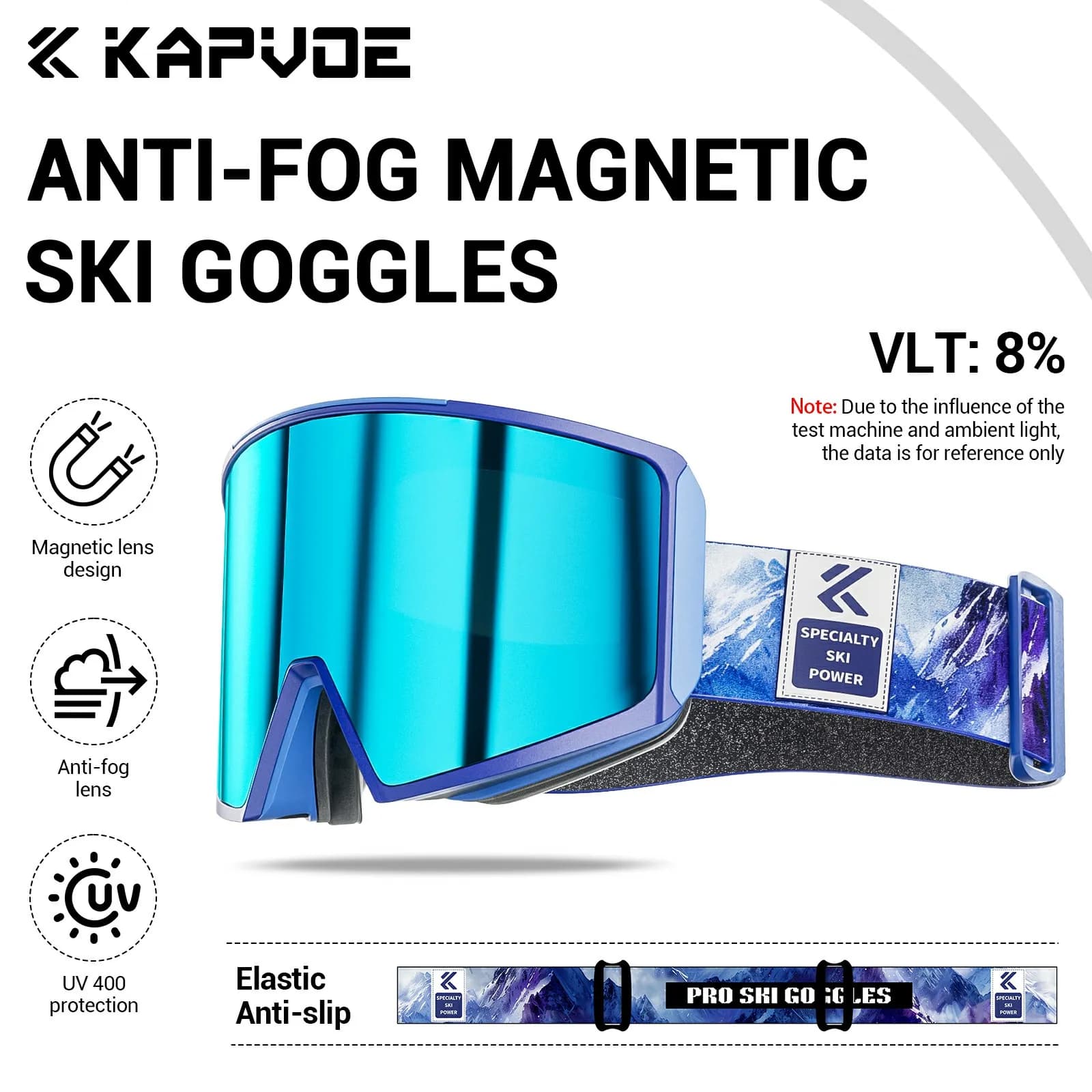 KAPVOE OTG Occhiali da sci UV400 Attrazione magnetica Anti-Fog Occhiali da sci Uomo Occhiali da snowboard Donna Occhiali da sole da neve all'aperto