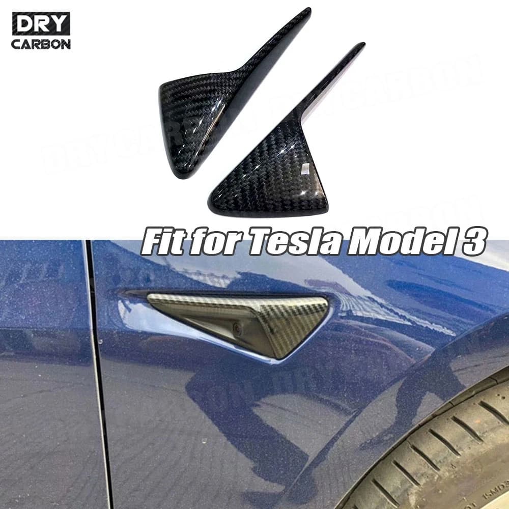 Adesivi per emblemi e distintivi per portiere e parafanghi anteriori in fibra di carbonio per Tesla Model 3 S X 2013-2019, strisce decorative, finiture laterali, tuning.