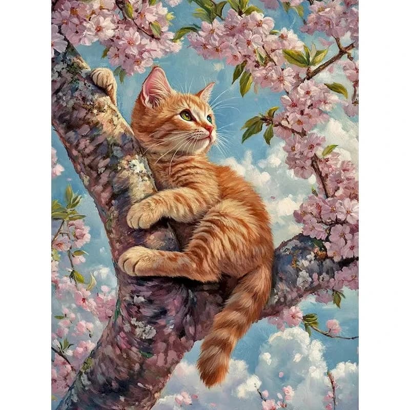Painting By Numbers Cat Animal Kits DIY Frameless Drawing By Number Cherry Blossom Tree on Canvas HandPainted Art Gift