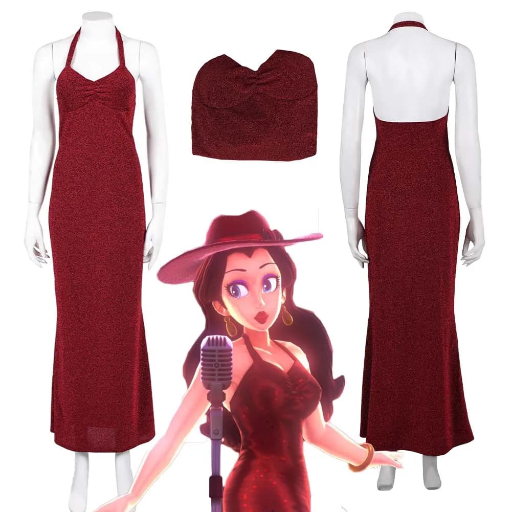 Game Anime Bros Pauline Cosplay Red Dress Women's Long Night Gonna Theatre Costume Halloween Carnival Party Dresses