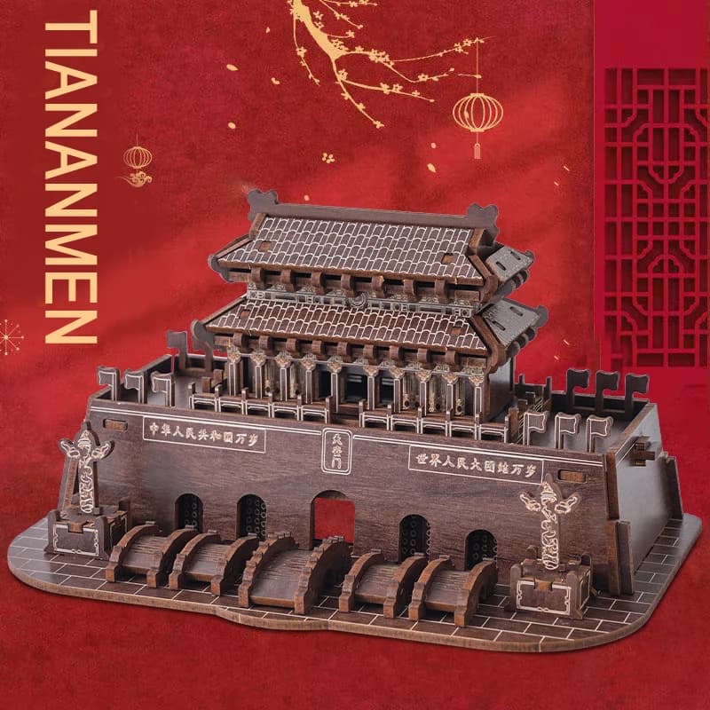 Pechino Tiananmen Puzzle in legno 3D Kit modello di architettura cinese antica fai-da-te Giocattolo educativo da costruzione per bambini e adulti