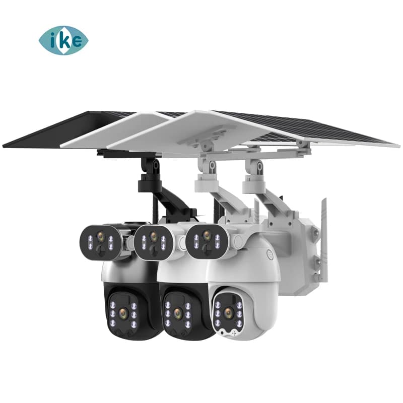 I Cam + Ubox Solar 4G LTE CCTV Camera Allarme PIR a doppia lente da 6 MP con pannello solare da 12 W Telecamera di sicurezza alimentata a batteria da 9600 mAh