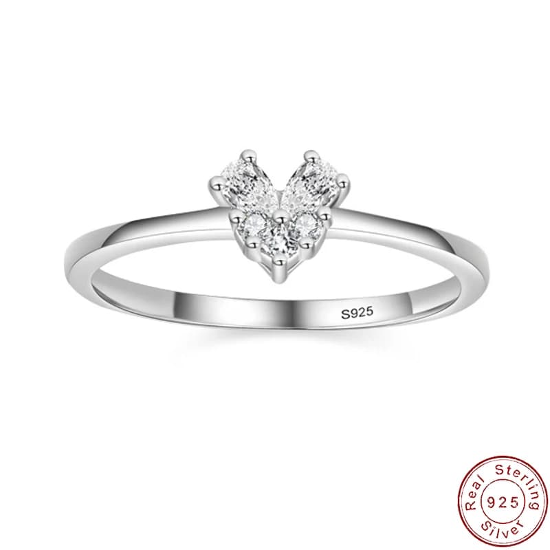 Anello da dito in argento sterling scintillante AAA CZ S925 con cuore d'AMORE per gioielli da sposa di compleanno per le donne