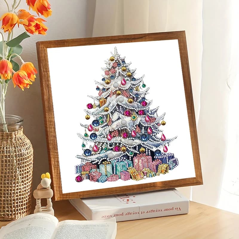 Set di pittura con diamanti 5D con motivo albero di Natale, parzialmente intarsiato con diamanti irregolari, opera d'arte per decorazioni domestiche. Nuovo Diam