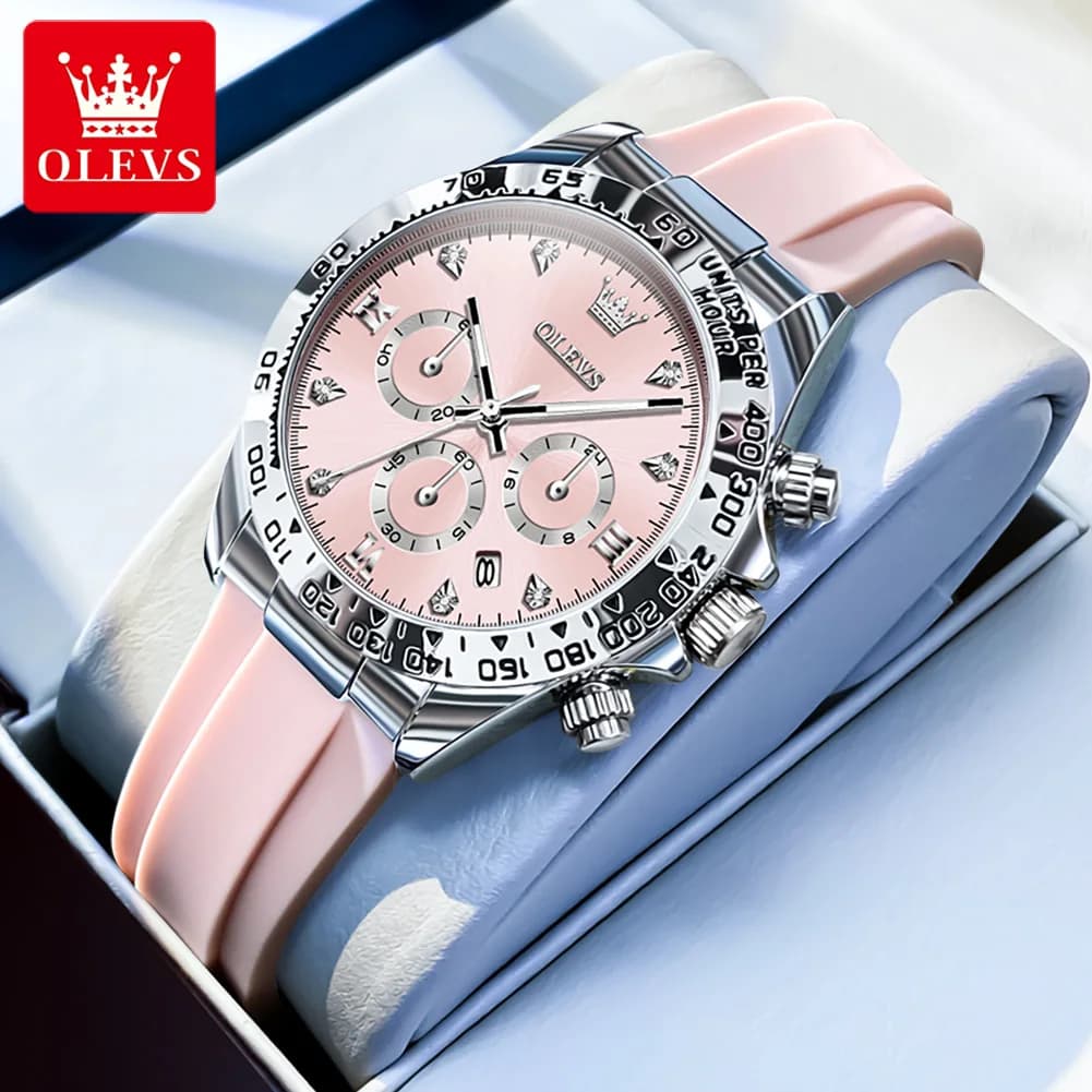 OLEVS 5618 Orologio al Quarzo di Lusso per Donne, Impermeabile con Cinturino in Silicone, Luminoso Cronografo, Orologio da Polso Originale da Donna